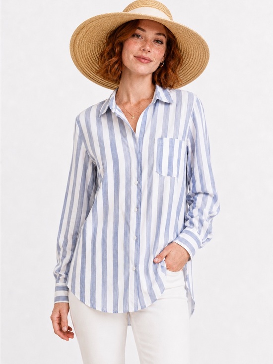 beachlunchlounge Tops - beachlunchlounge Candace Blue & White Stripe Button-Up Shirt - Size M - NWT